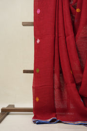 Red Linen Jamdani Saree - SRRLJS507