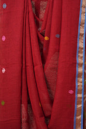 Red Linen Jamdani Saree - SRRLJS507