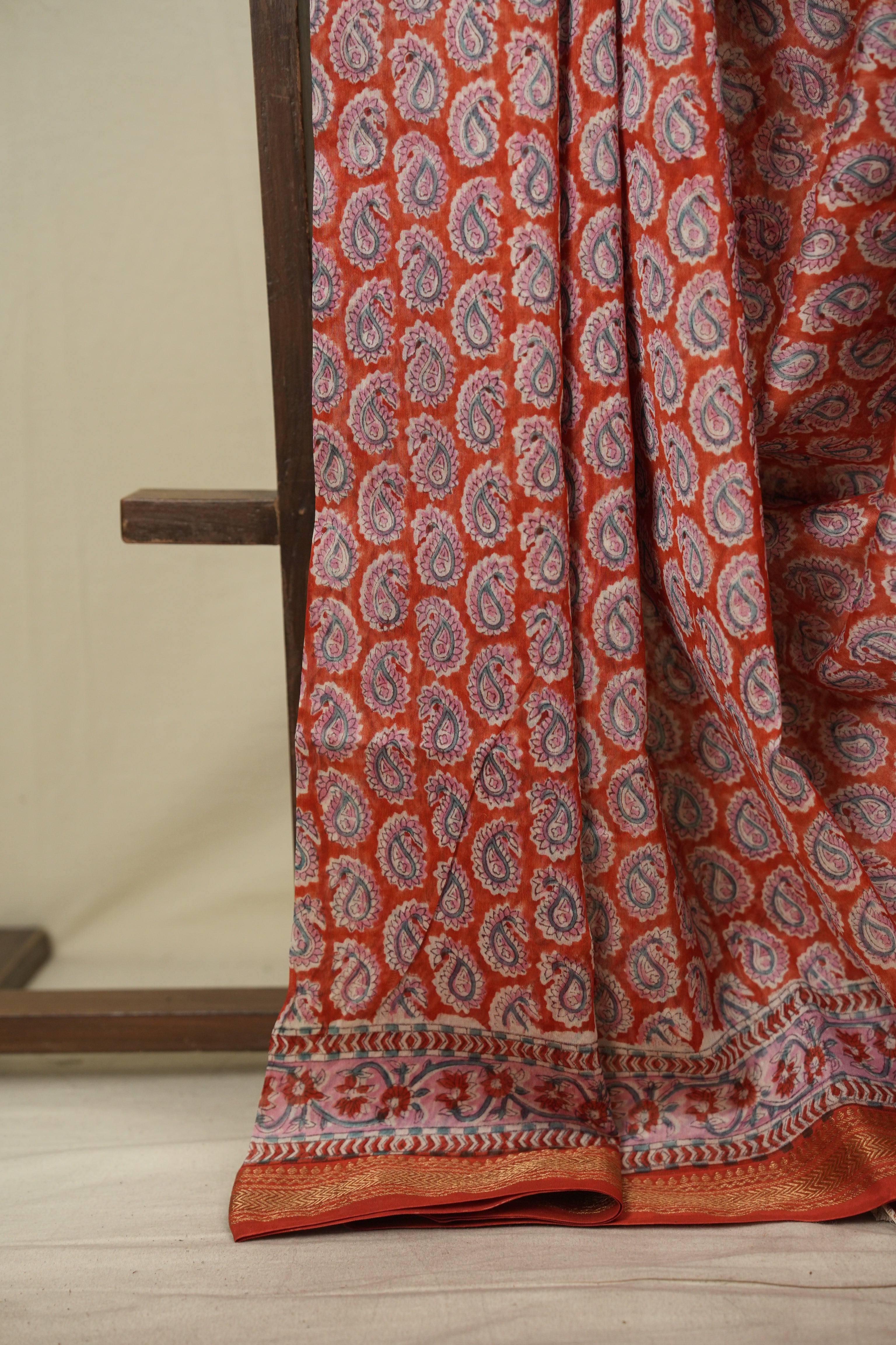 Orange HBP Cotton Silk Saree With Maheshwari Border - SROCSS1823