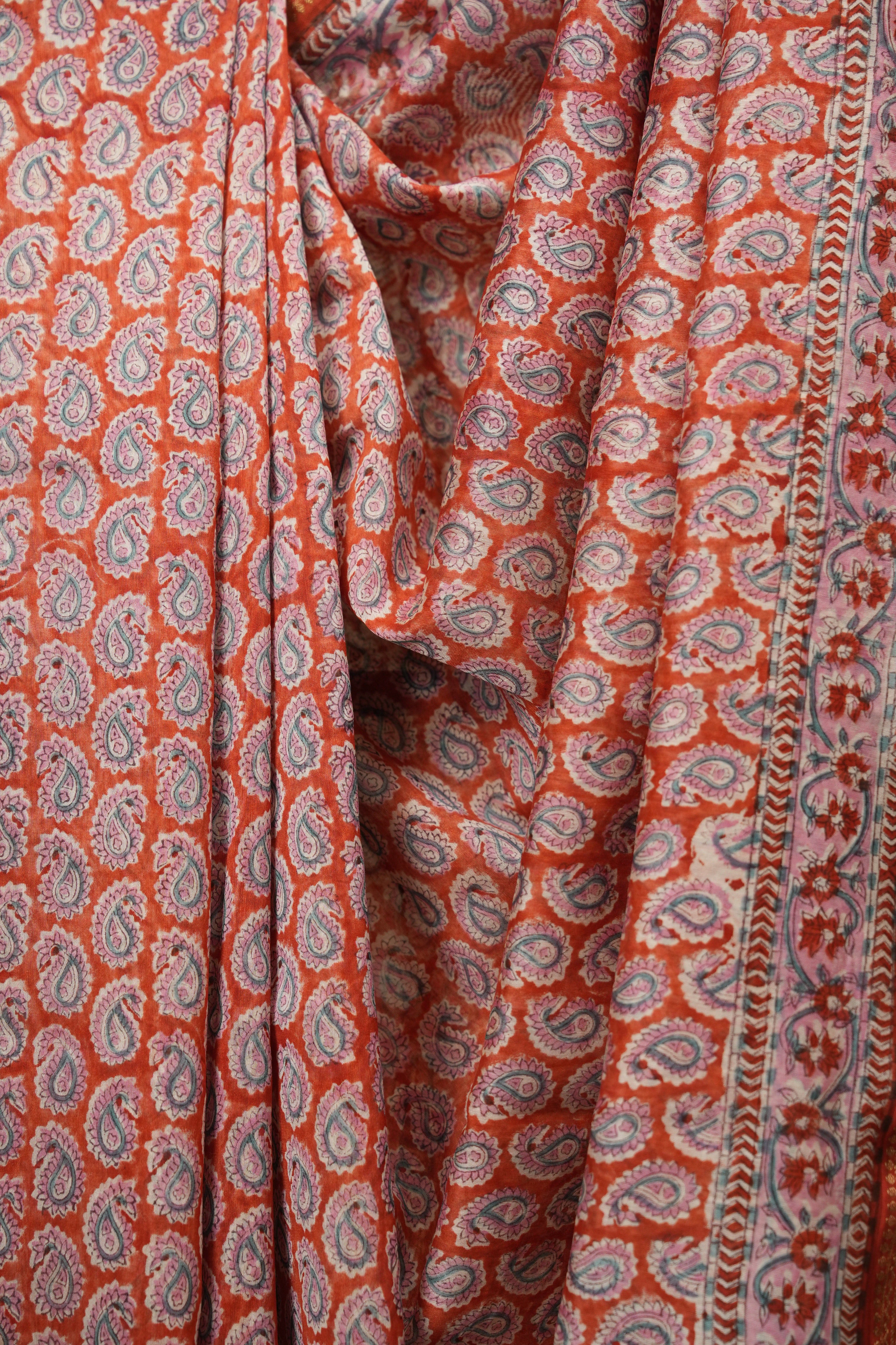 Orange HBP Cotton Silk Saree With Maheshwari Border - SROCSS1823