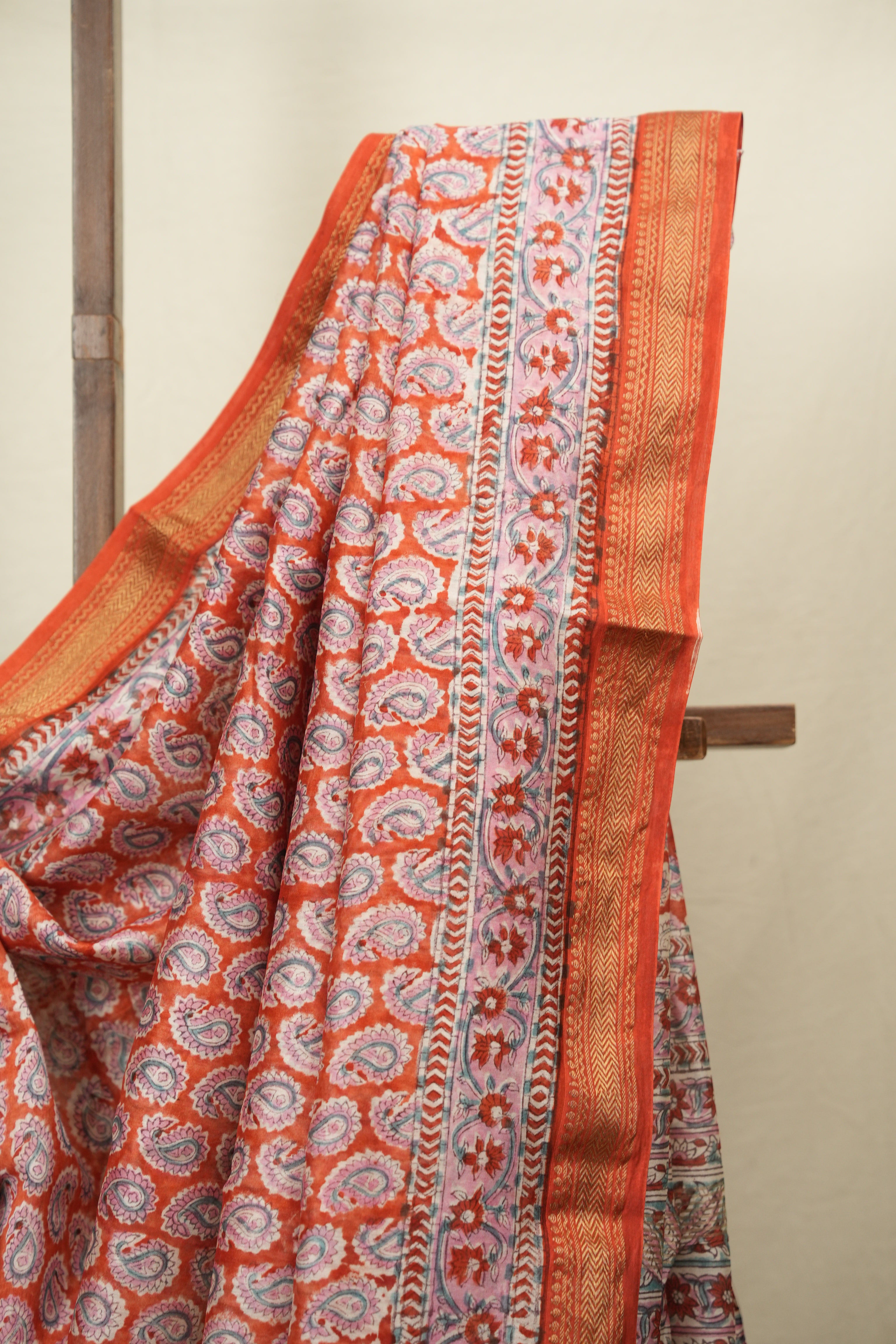 Orange HBP Cotton Silk Saree With Maheshwari Border - SROCSS1823