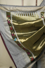 Grey Cotton Paithani Saree - SRGCPS796