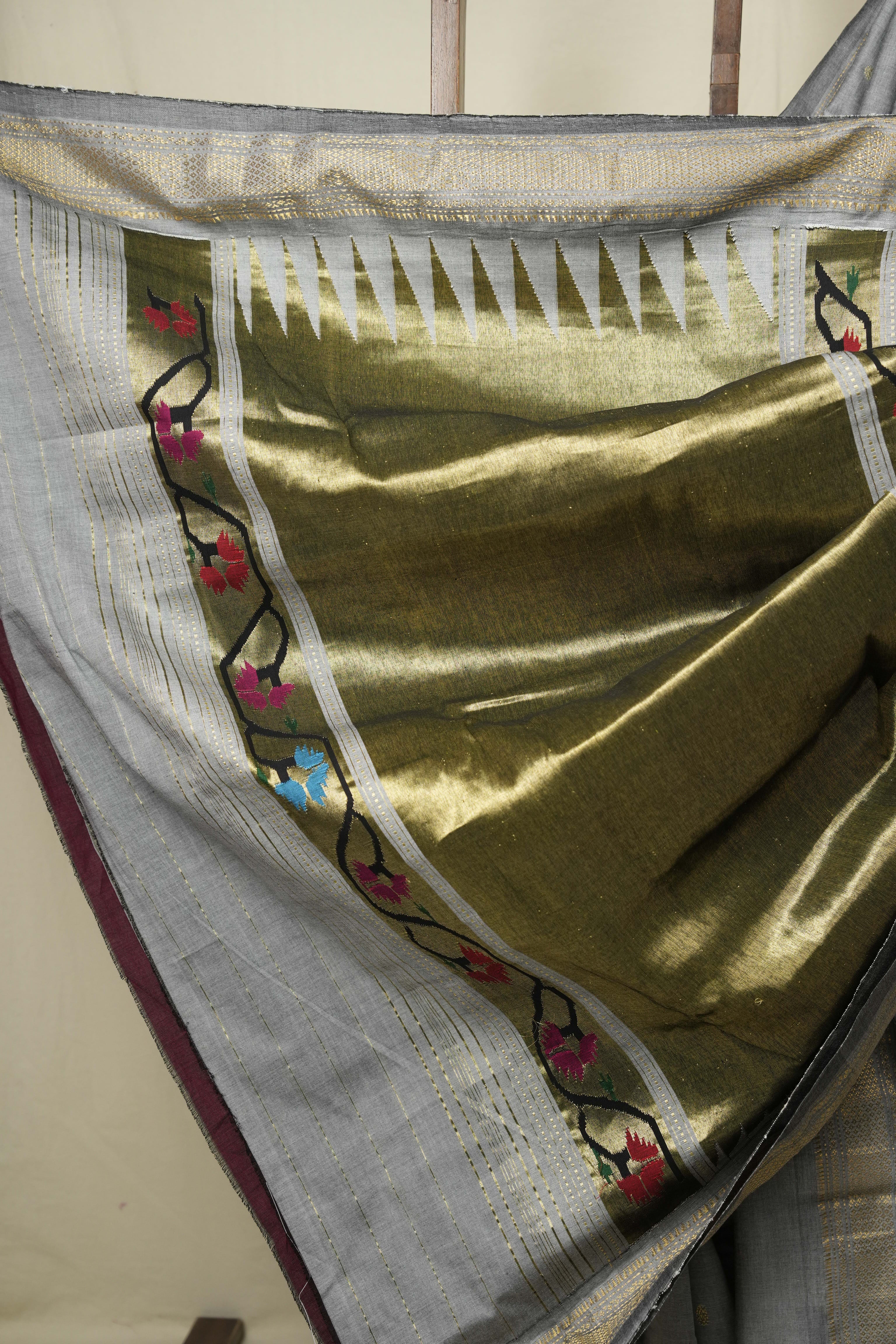 Grey Cotton Paithani Saree - SRGCPS796