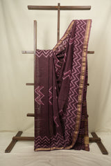 Wine HBP Cotton Silk Saree With Maheshwari Border - SRWCSS1828