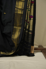Black Cotton Paithani Saree - SRBCPS804