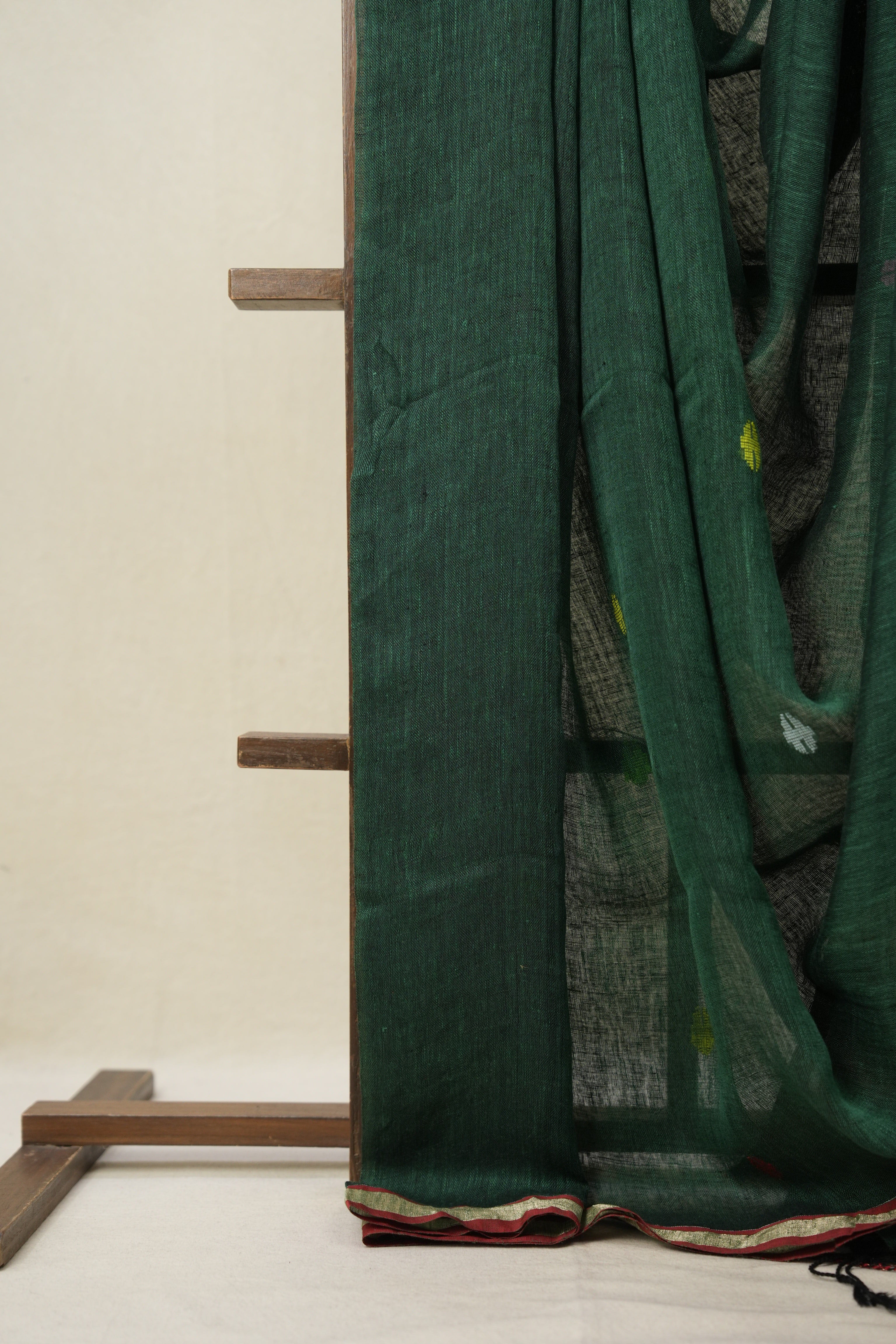 Green Linen Jamdani Saree - SRGLJS506
