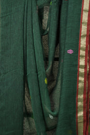 Green Linen Jamdani Saree - SRGLJS506
