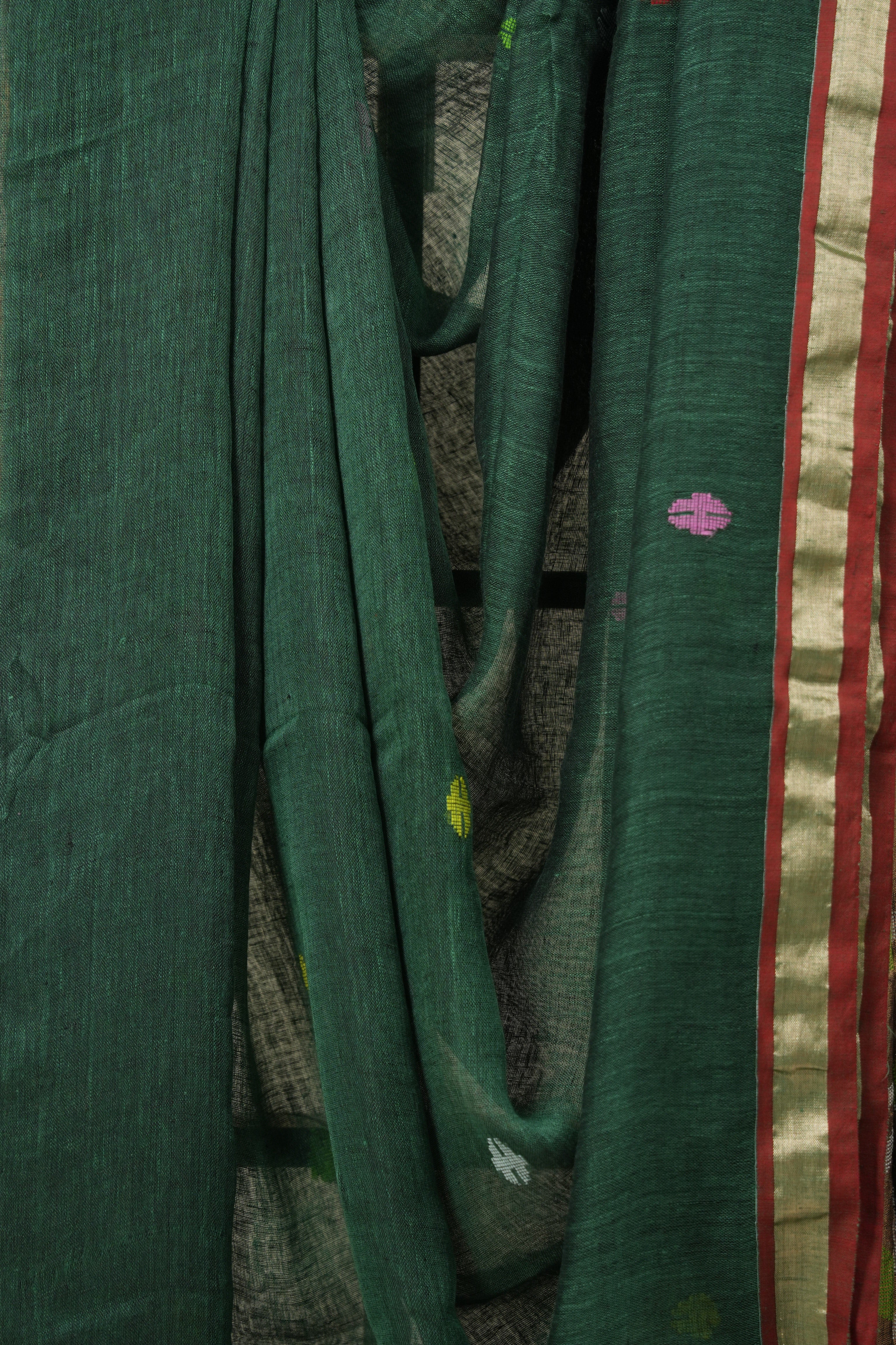 Green Linen Jamdani Saree - SRGLJS506