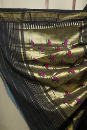 Black Cotton Paithani Saree - SRBCPS804