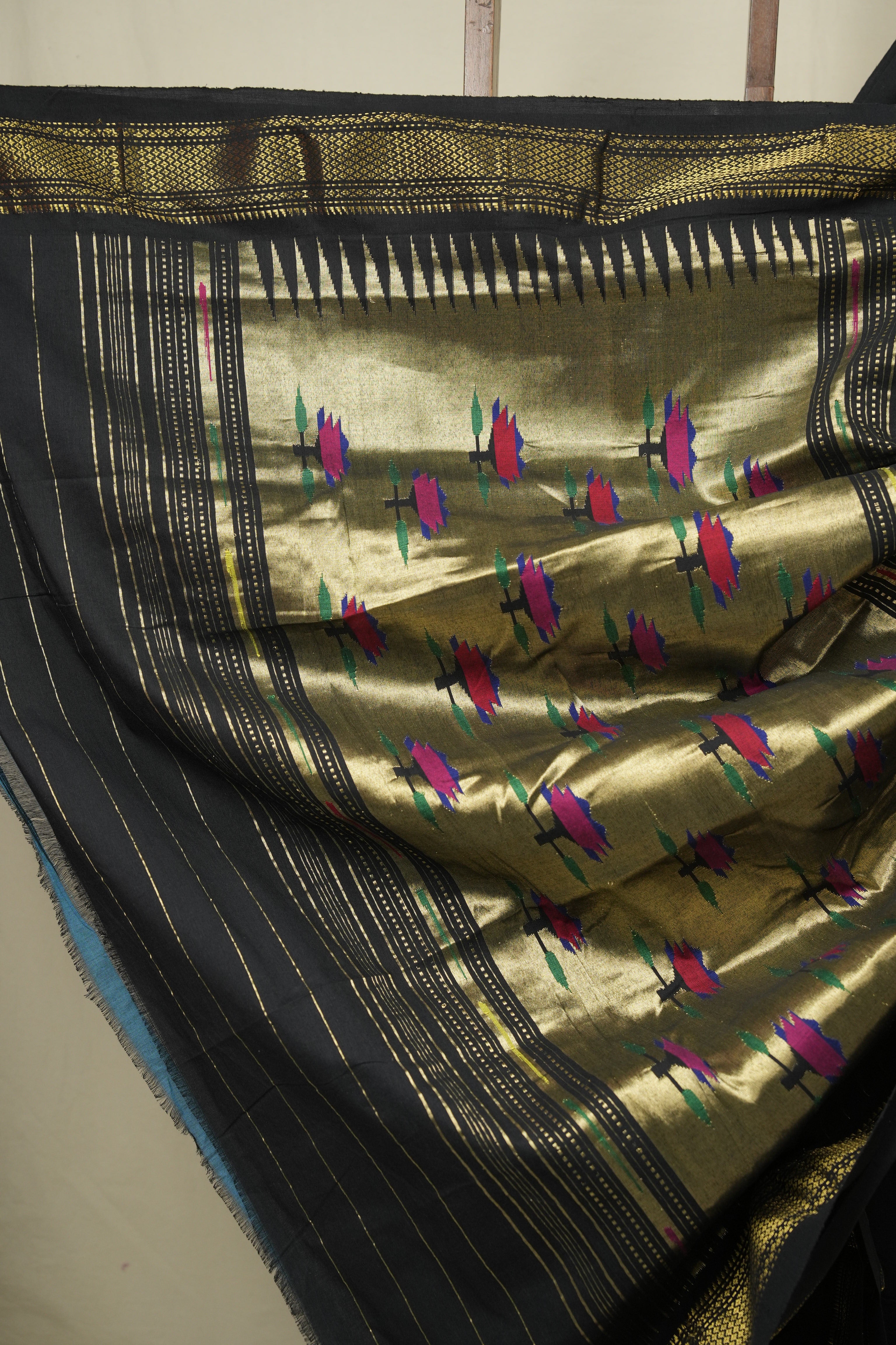Black Cotton Paithani Saree - SRBCPS804