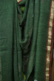 Bottle Green Linen Jamdani Saree - SRBGLJS505