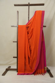 Dark Orange Bengal Cotton Saree - SRDOBCS138