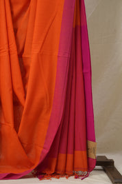 Dark Orange Bengal Cotton Saree - SRDOBCS138