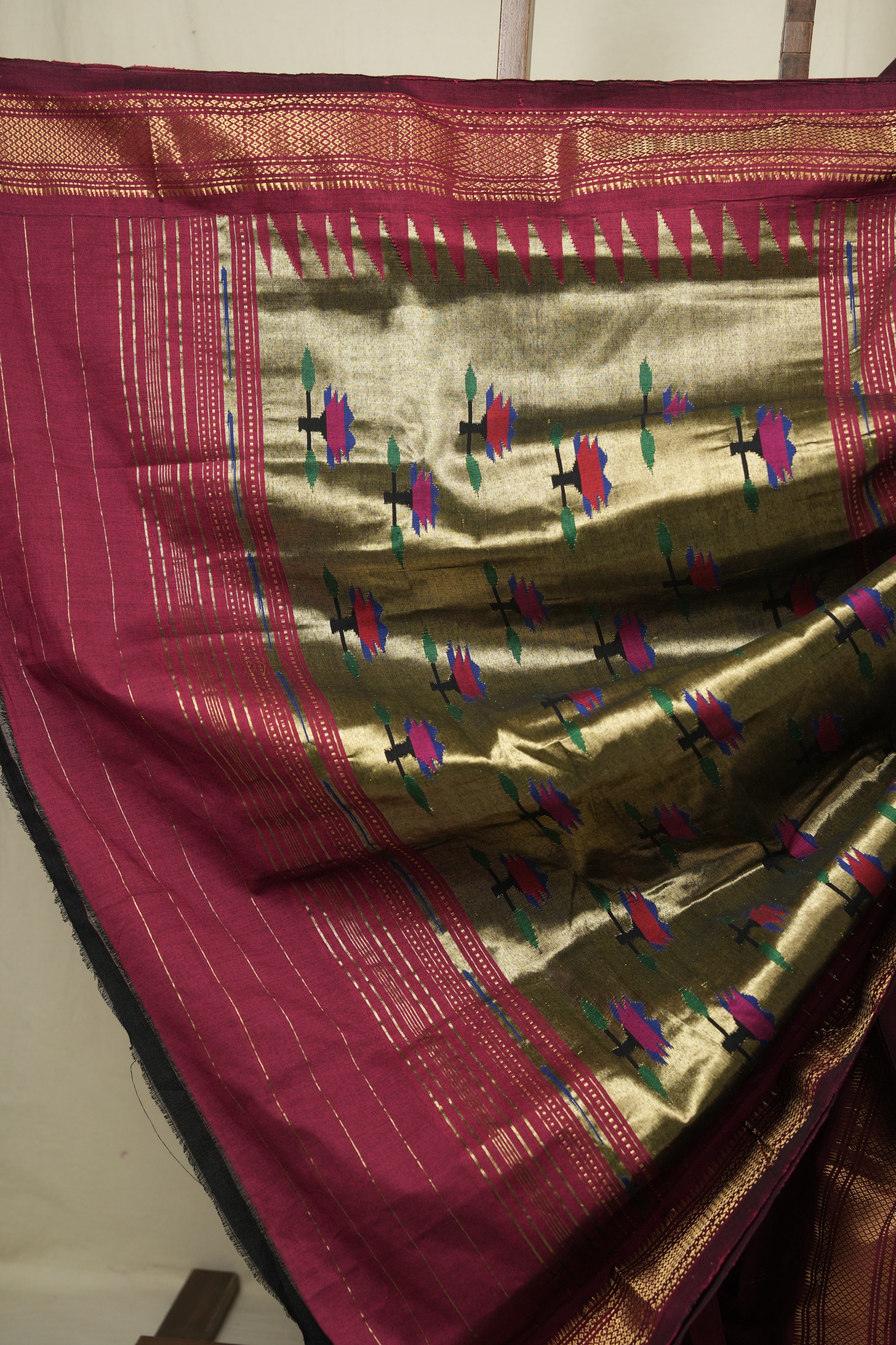 Maroon Cotton Paithani Saree - SRMCPS805