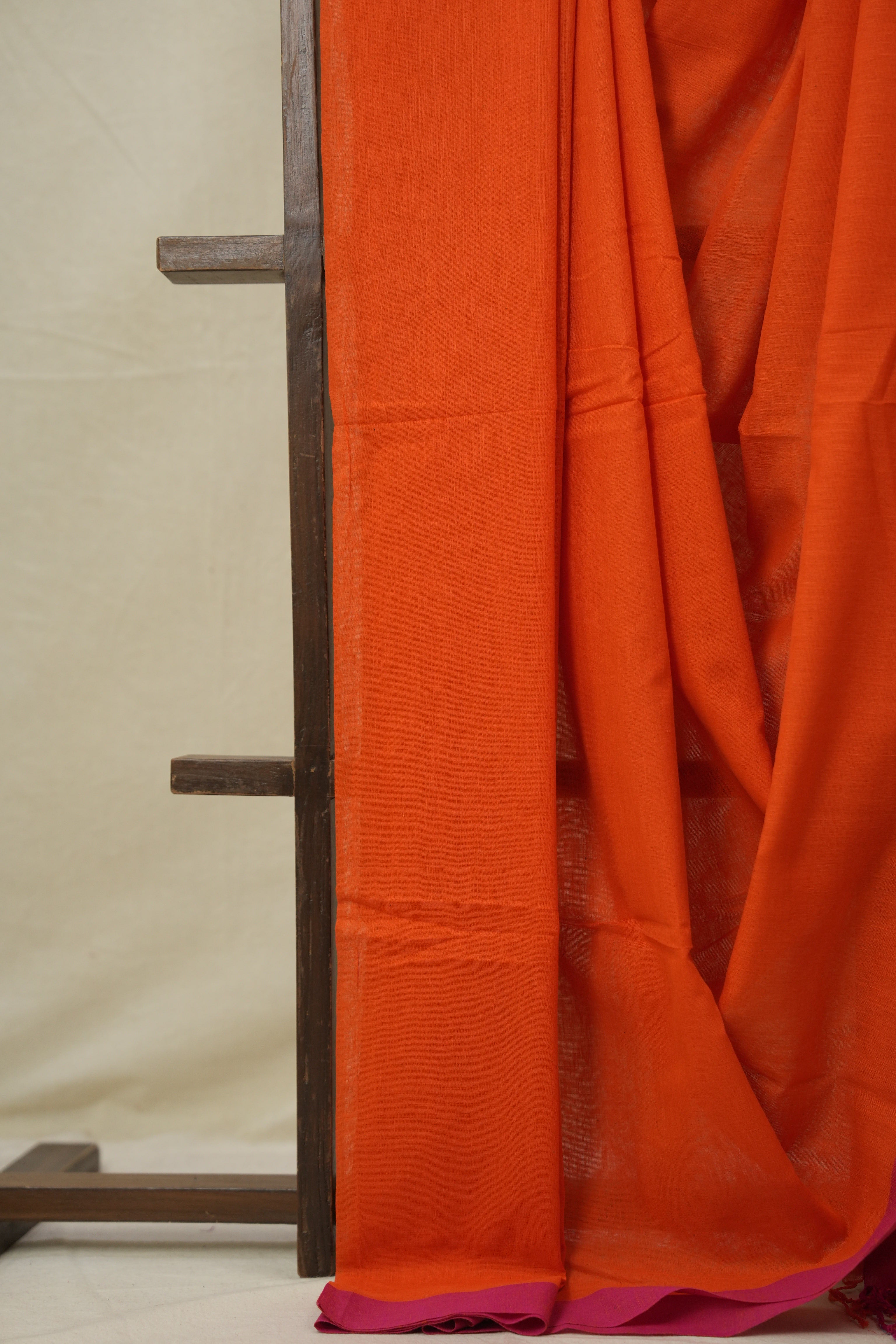 Dark Orange Bengal Cotton Saree - SRDOBCS138