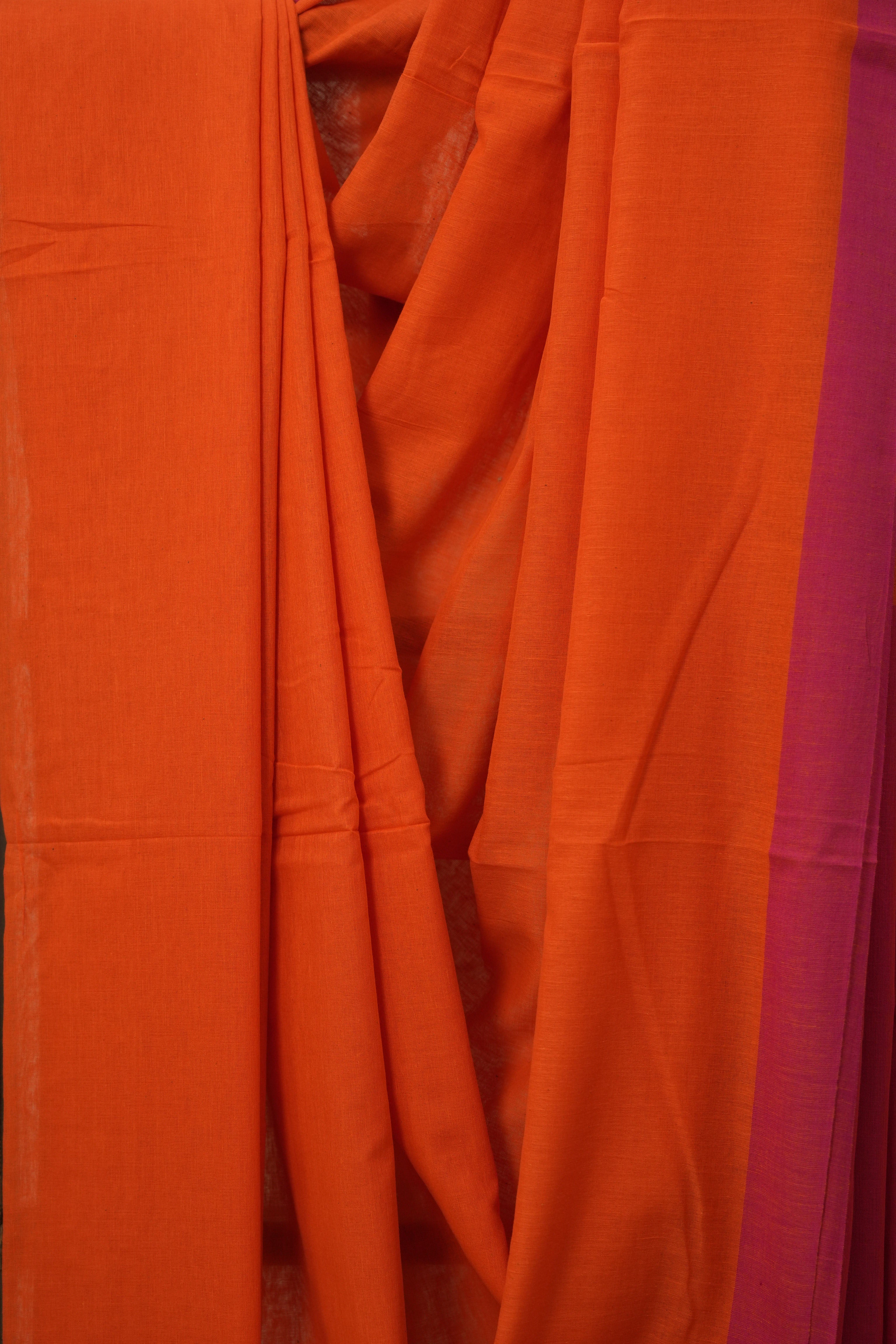 Dark Orange Bengal Cotton Saree - SRDOBCS138
