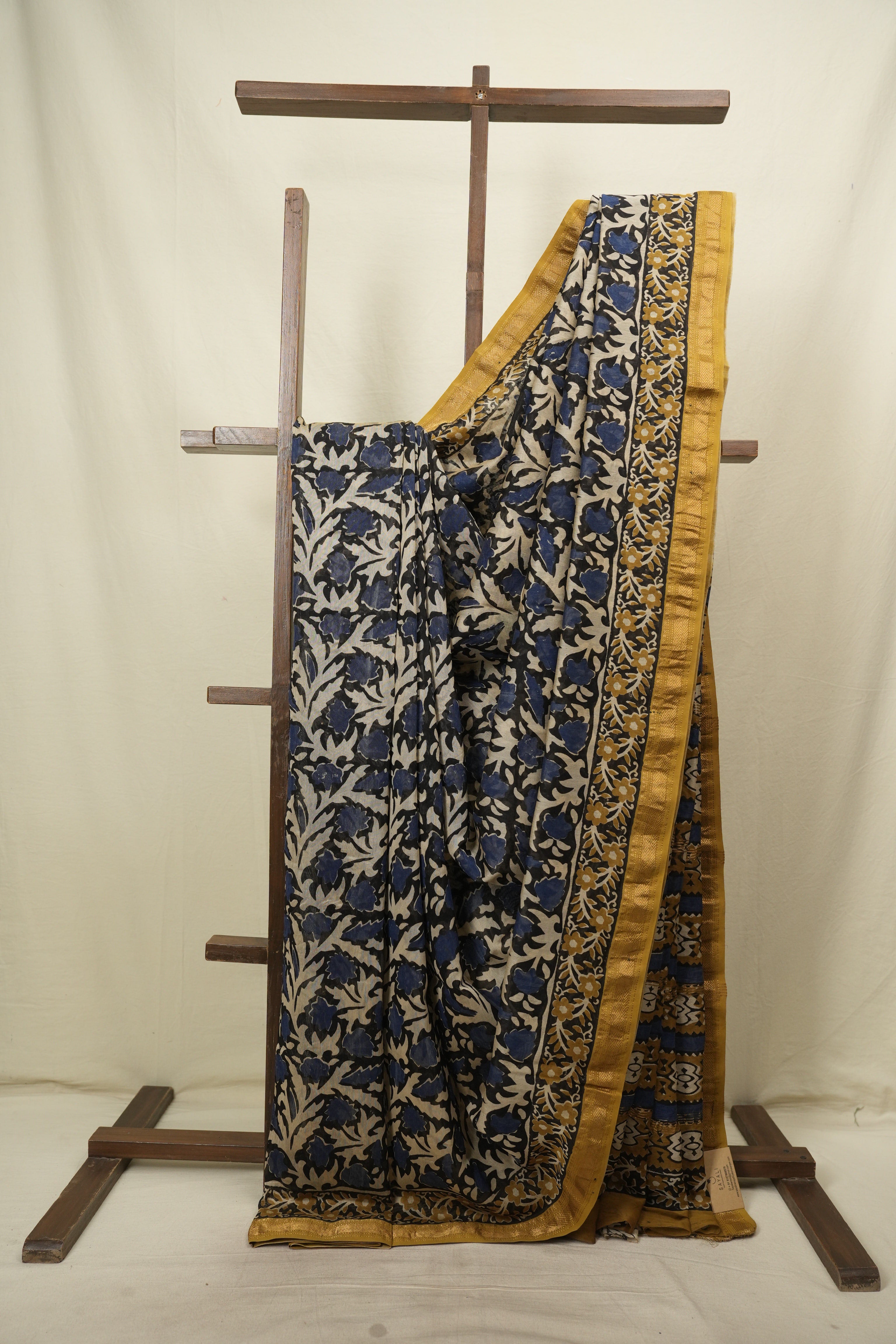 Black - Blue HBP Cotton Silk Saree With Maheshwari Border - SRBCSS1821