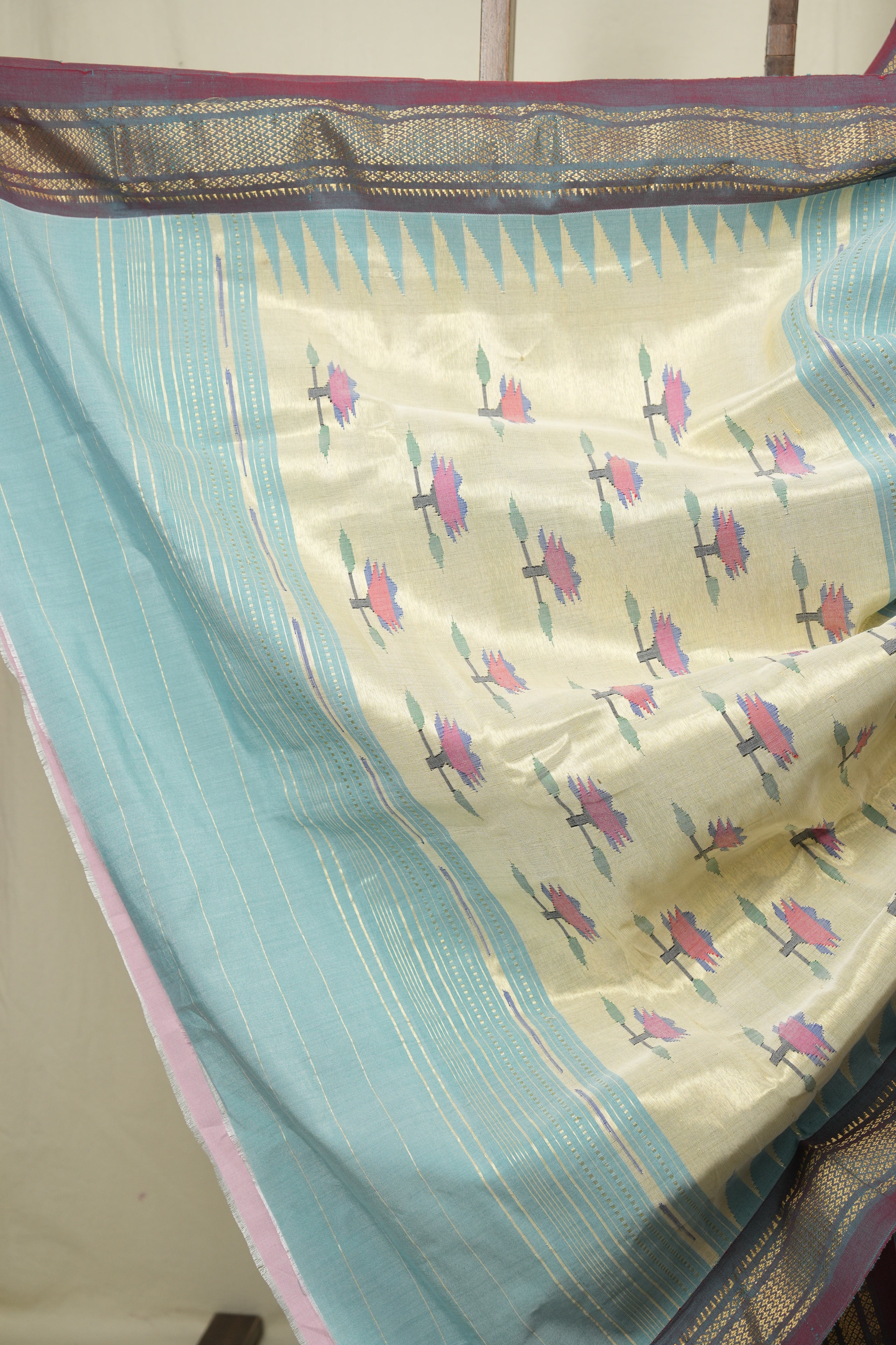 Sea Blue Cotton Paithani Saree - SRSBCPS797