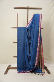 Peacock Blue Linen Jamdani Saree - SRPBLJS503