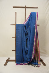 Peacock Blue Linen Jamdani Saree - SRPBLJS503