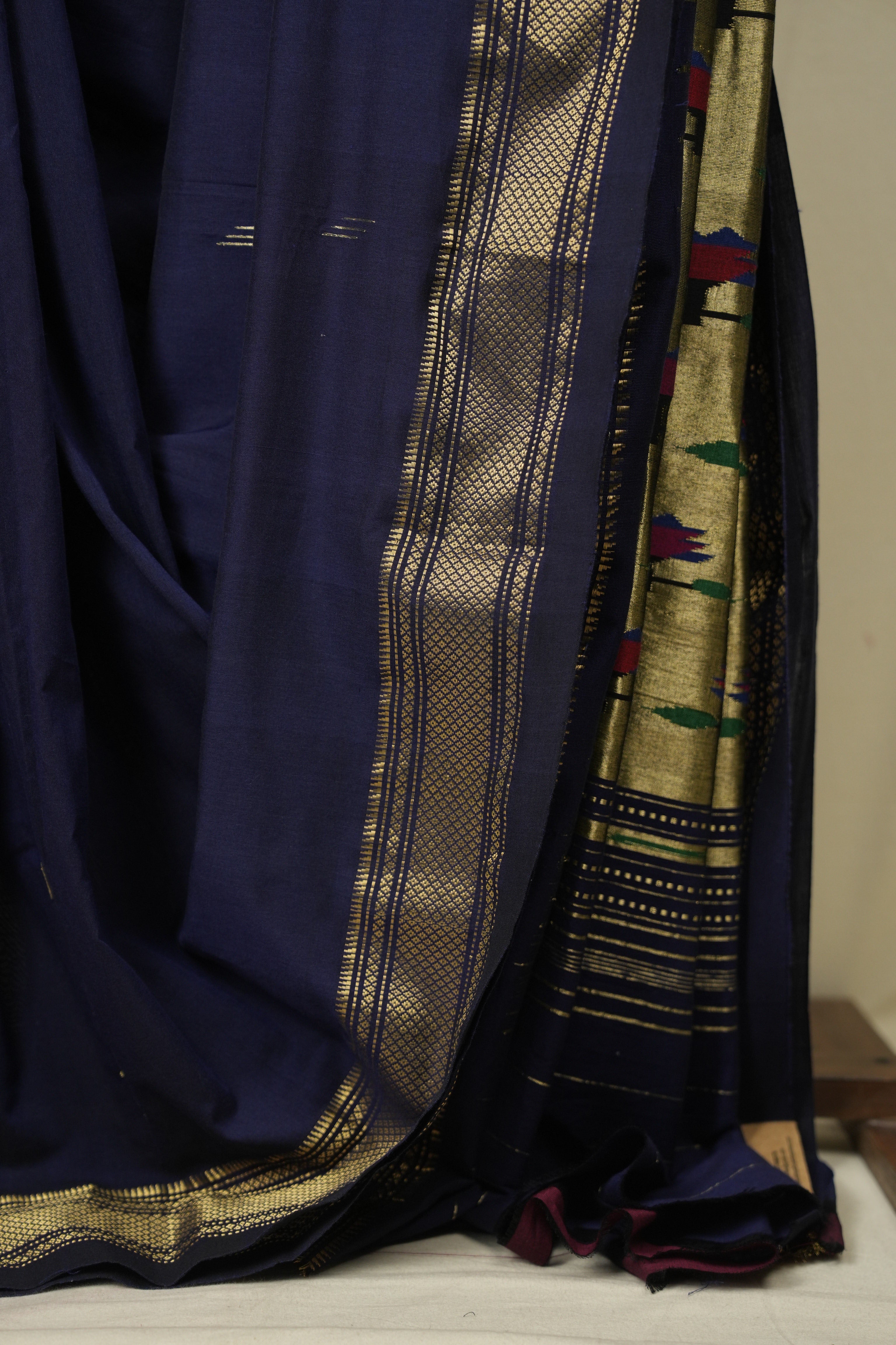 Navy Blue Cotton Paithani Saree - SRNBCPS806