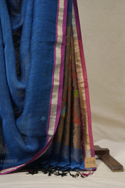 Peacock Blue Linen Jamdani Saree - SRPBLJS503