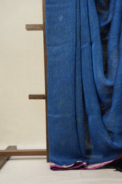 Peacock Blue Linen Jamdani Saree - SRPBLJS503