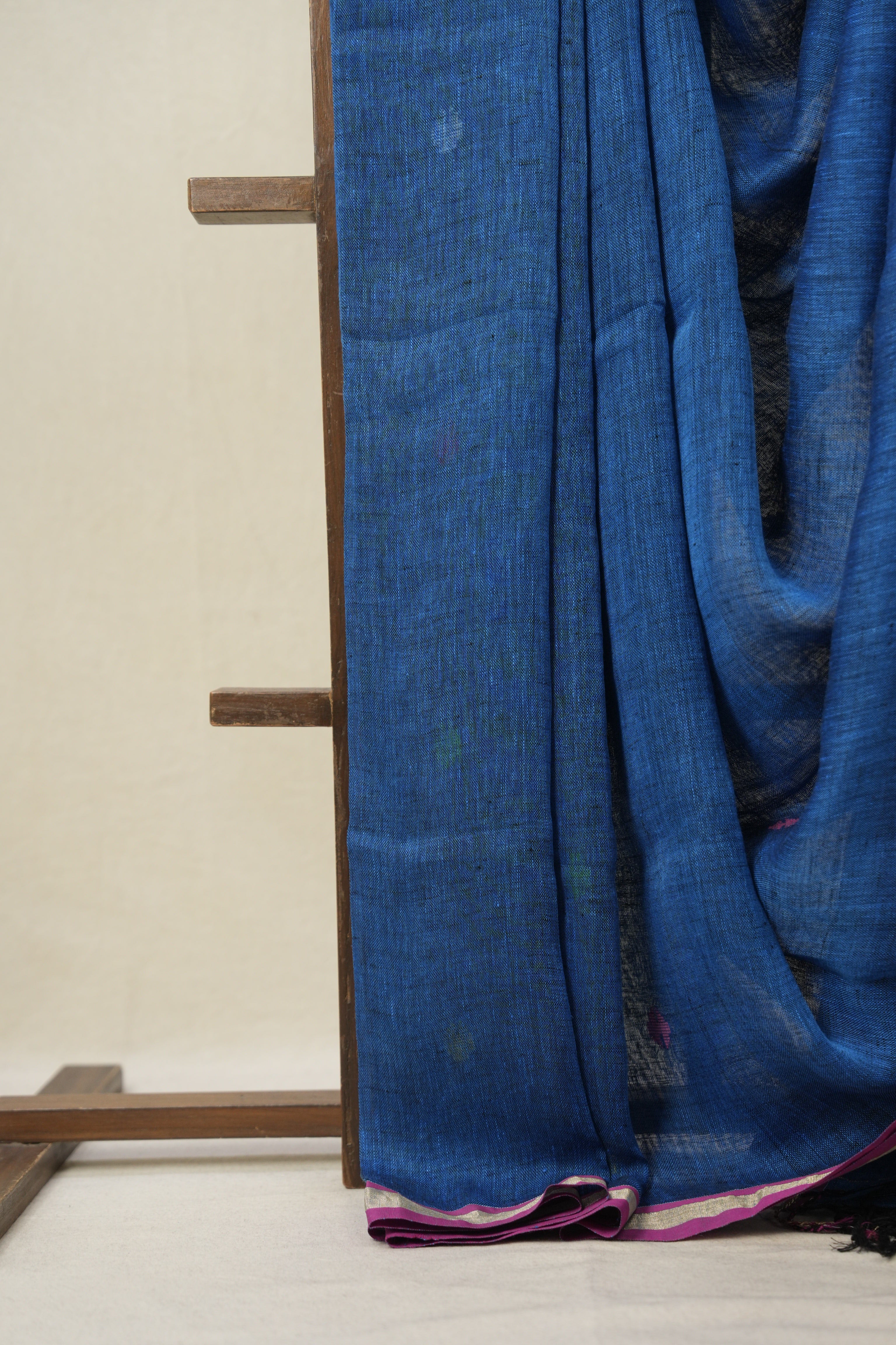 Peacock Blue Linen Jamdani Saree - SRPBLJS503