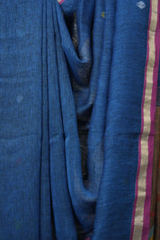 Peacock Blue Linen Jamdani Saree - SRPBLJS503