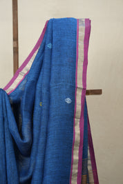 Peacock Blue Linen Jamdani Saree - SRPBLJS503