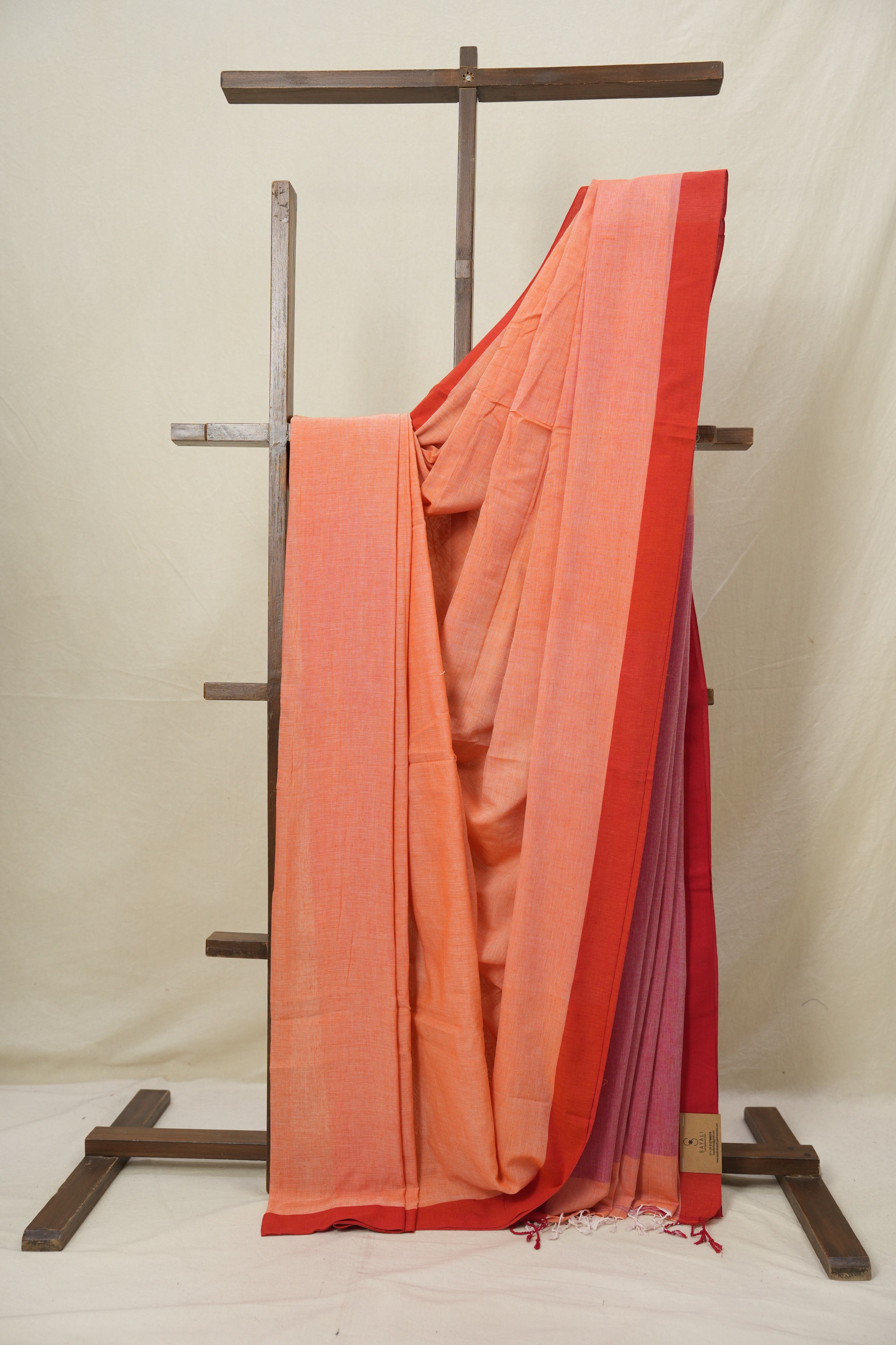 Peach Coral Bengal Cotton Saree - SRLPCBCS157
