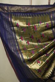 Navy Blue Cotton Paithani Saree - SRNBCPS806