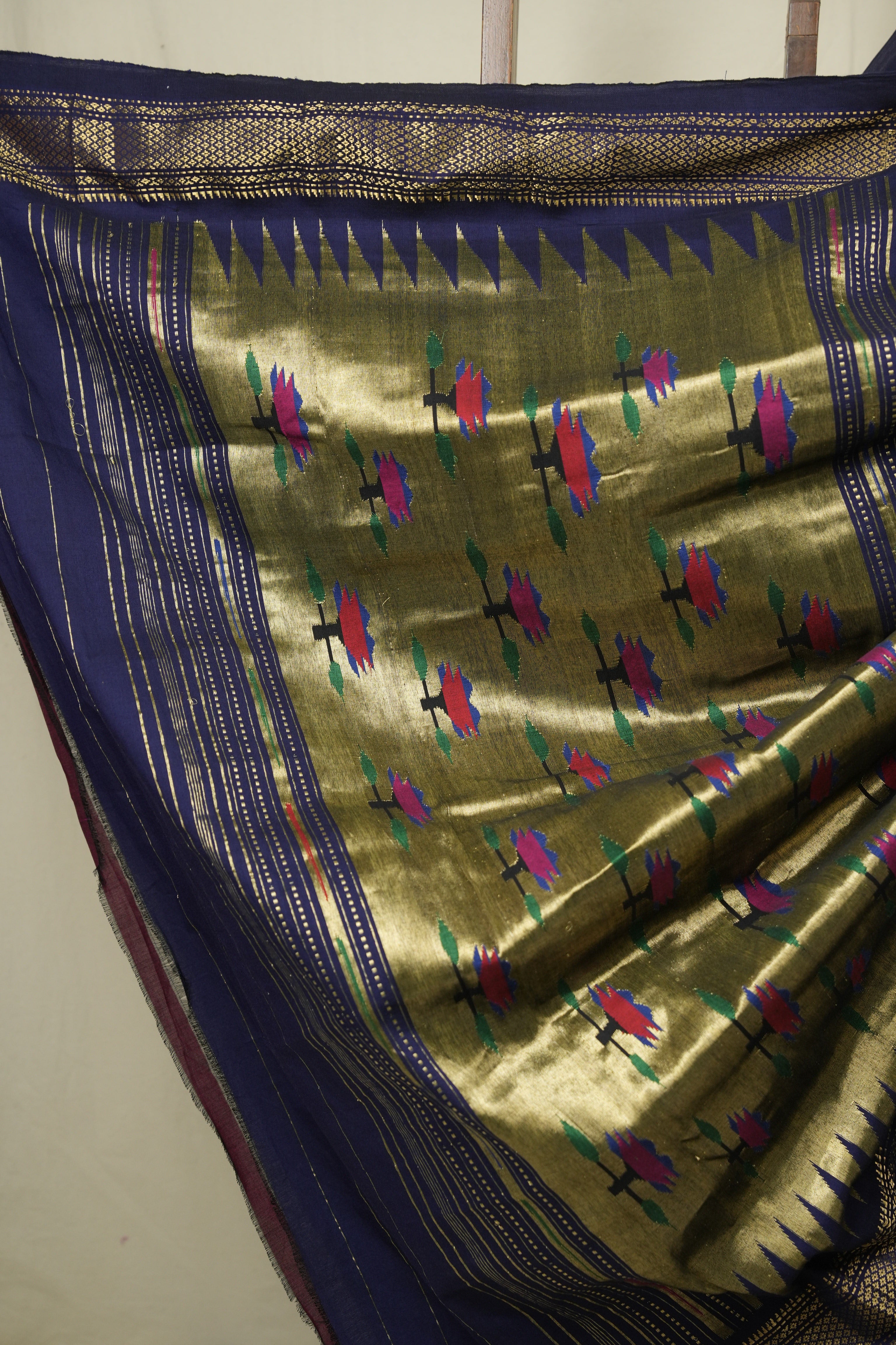 Navy Blue Cotton Paithani Saree - SRNBCPS806