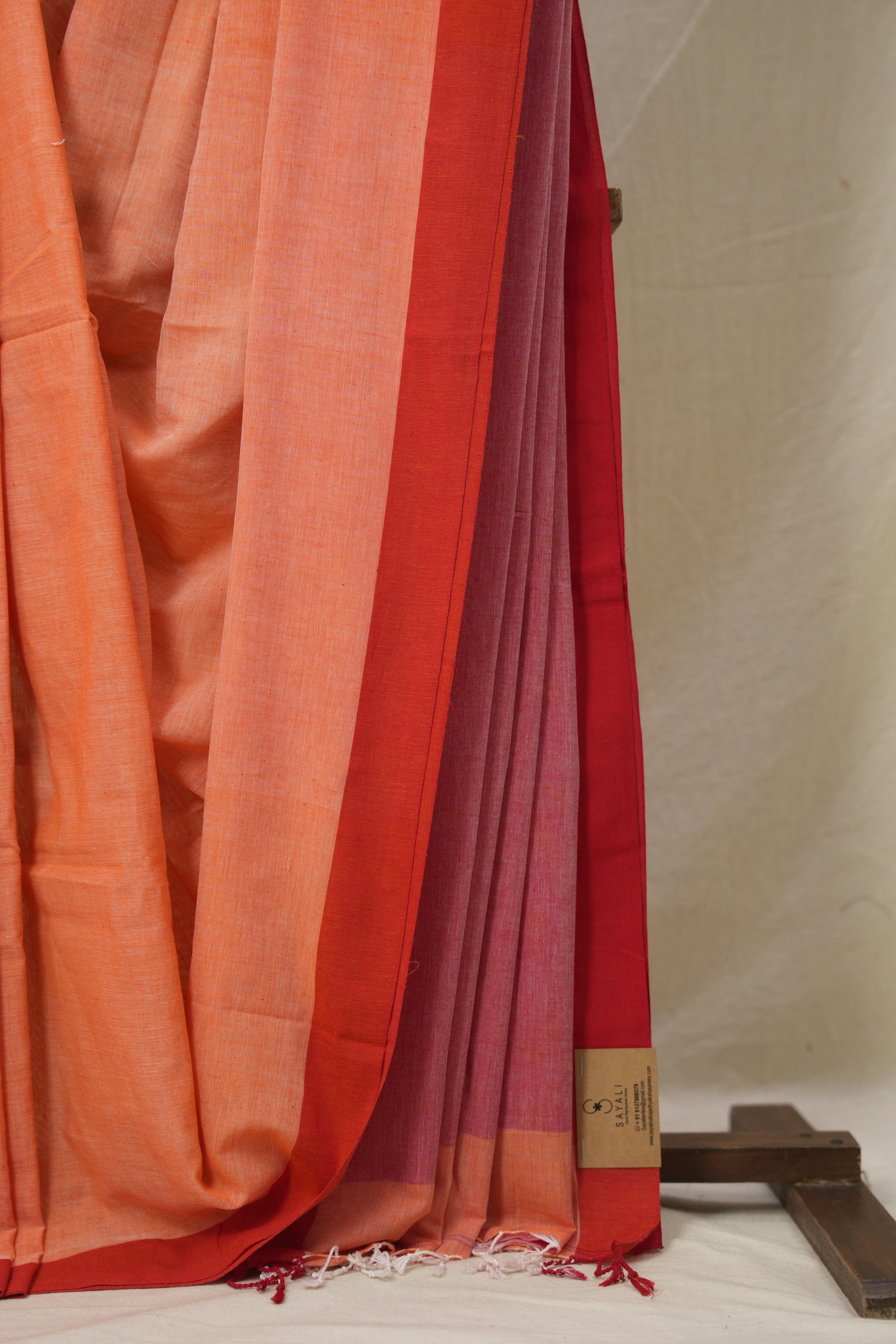 Peach Coral Bengal Cotton Saree - SRLPCBCS157