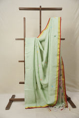 Pista Green Linen Jamdani Saree - SRPGLJS501
