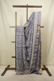Blue HBP Cotton Silk Saree With Maheshwari Border - SRBCSS1818