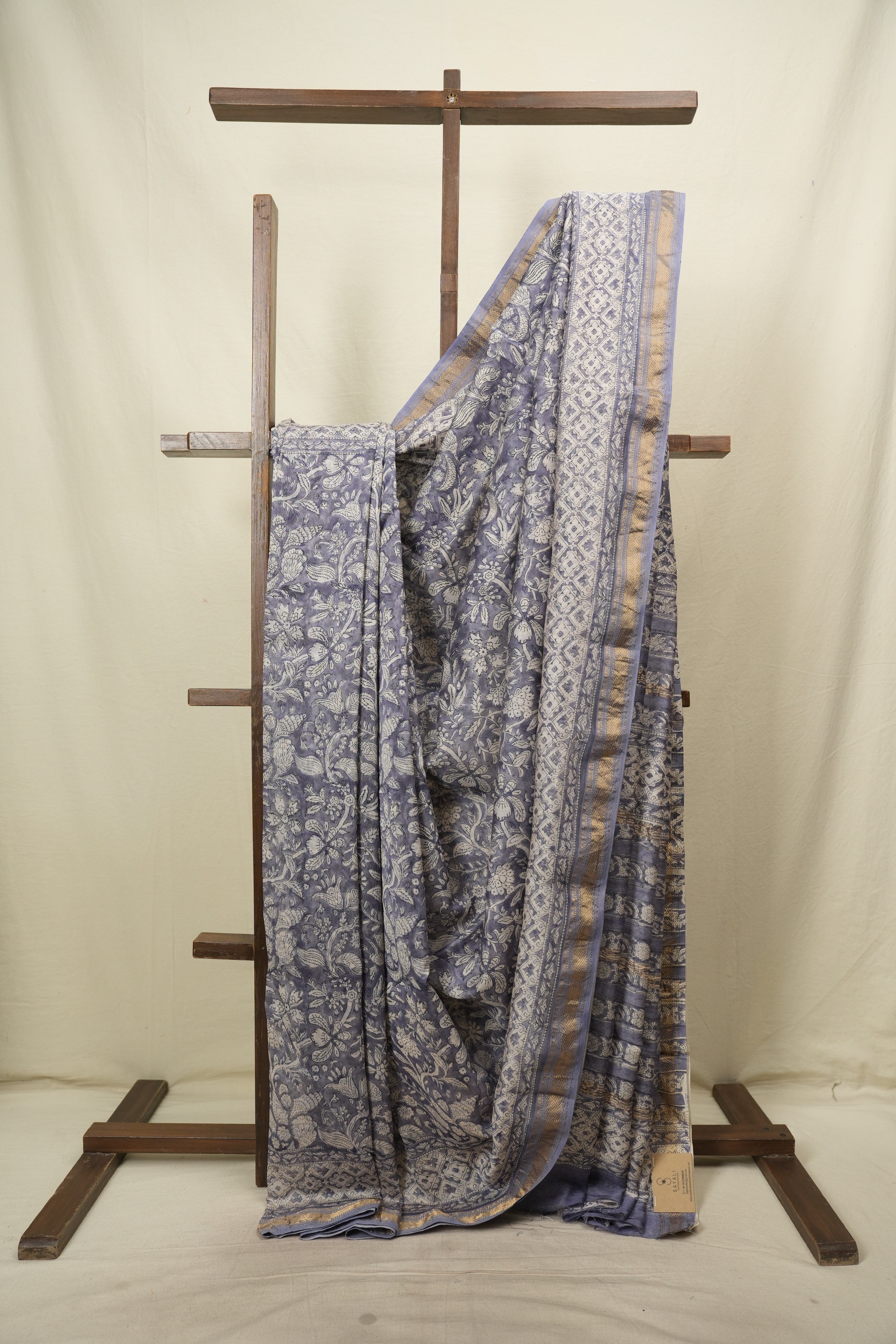 Blue HBP Cotton Silk Saree With Maheshwari Border - SRBCSS1818