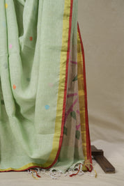Pista Green Linen Jamdani Saree - SRPGLJS501