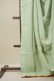 Pista Green Linen Jamdani Saree - SRPGLJS501