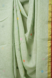 Pista Green Linen Jamdani Saree - SRPGLJS501