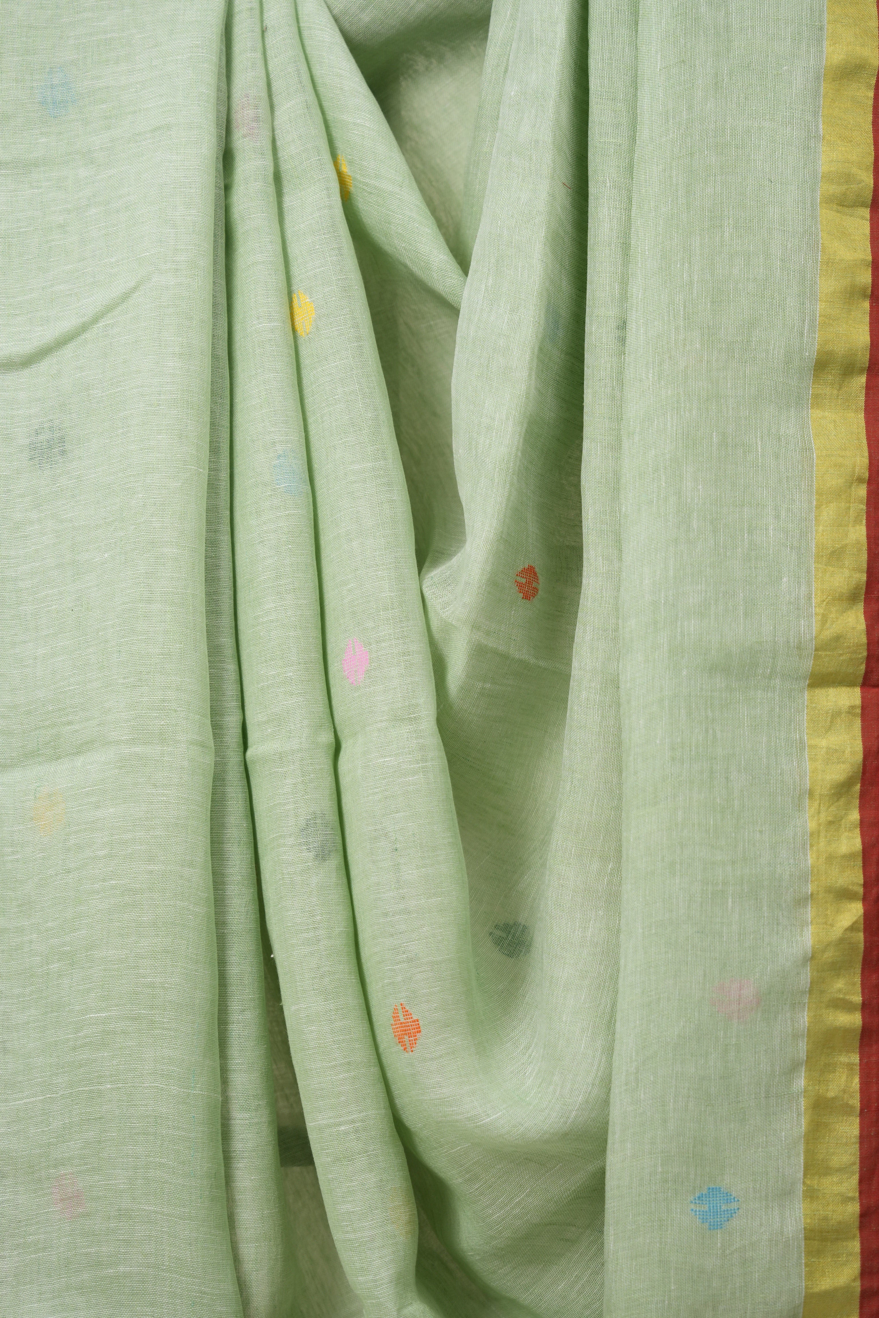 Pista Green Linen Jamdani Saree - SRPGLJS501