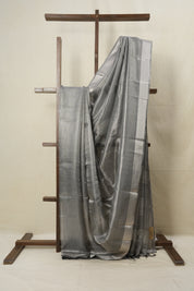 Black Silver Tissue Tussar Silk Saree - SRBSTTSS524