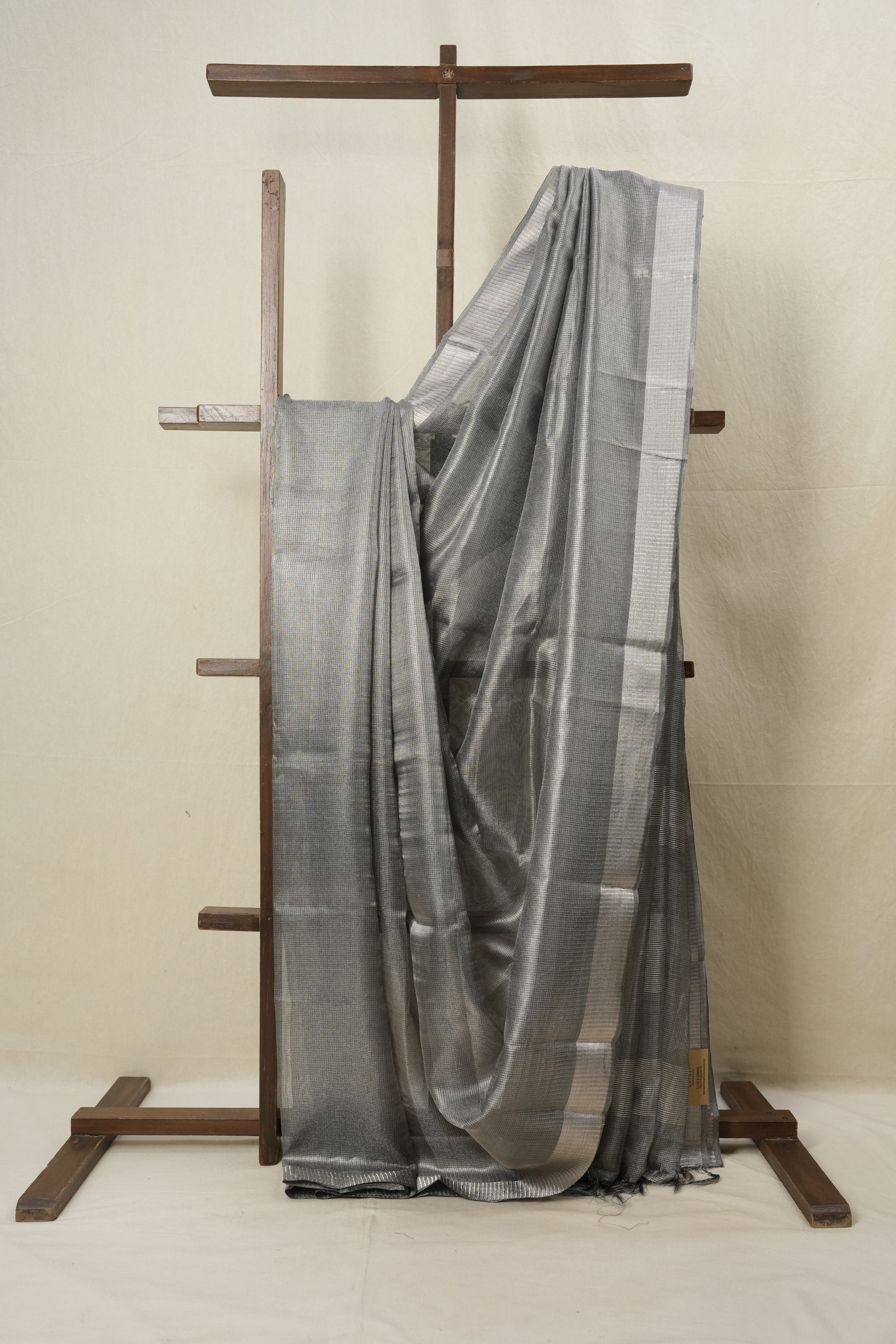 Black Silver Tissue Tussar Silk Saree - SRBSTTSS524