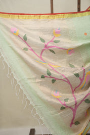 Pista Green Linen Jamdani Saree - SRPGLJS501