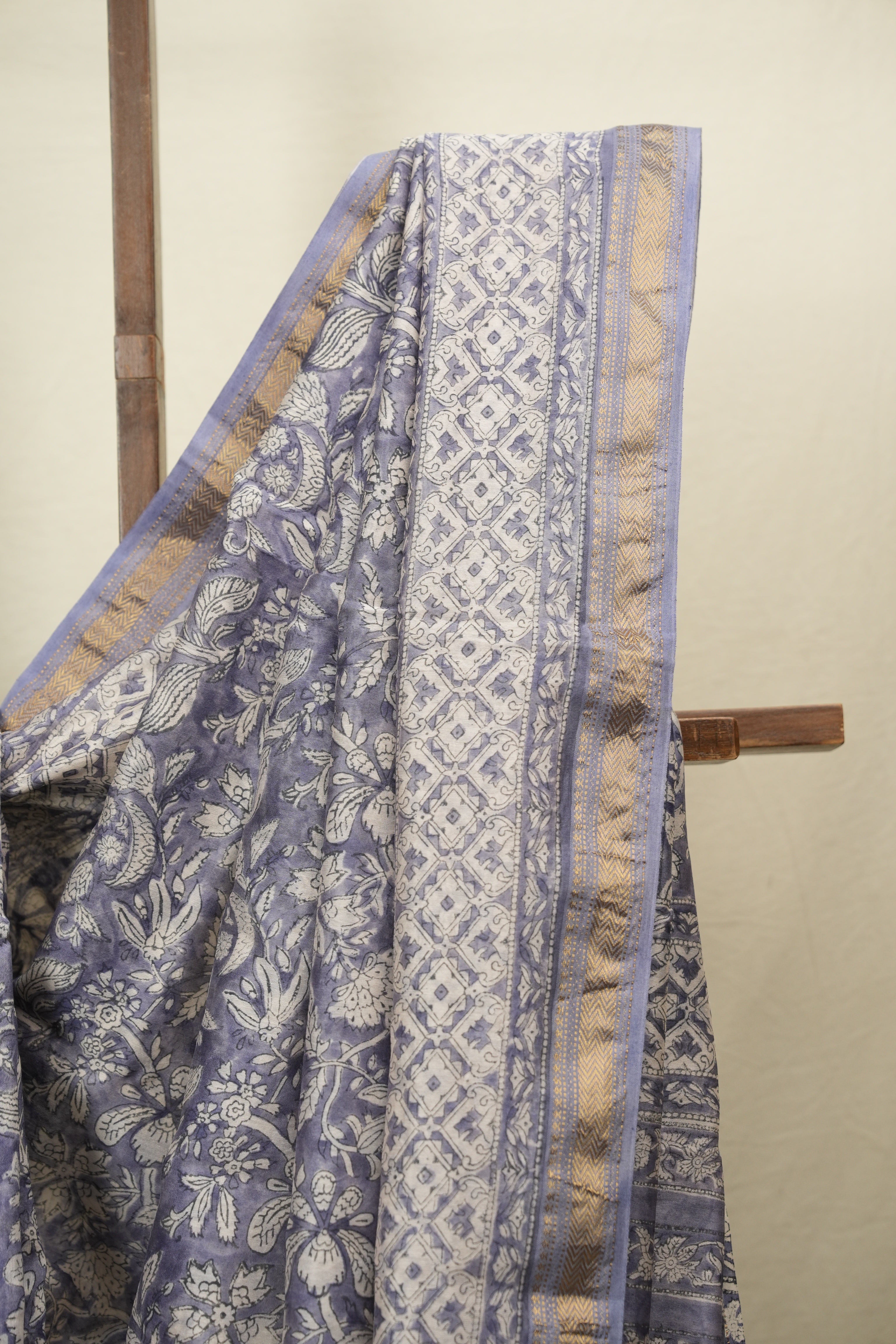 Blue HBP Cotton Silk Saree With Maheshwari Border - SRBCSS1818