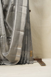 Black Silver Tissue Tussar Silk Saree - SRBSTTSS524