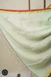 Pista Green Linen Jamdani Saree - SRPGLJS501