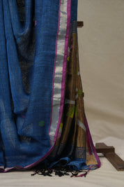 Peacock Blue Linen Jamdani Saree - SRPBLJS500