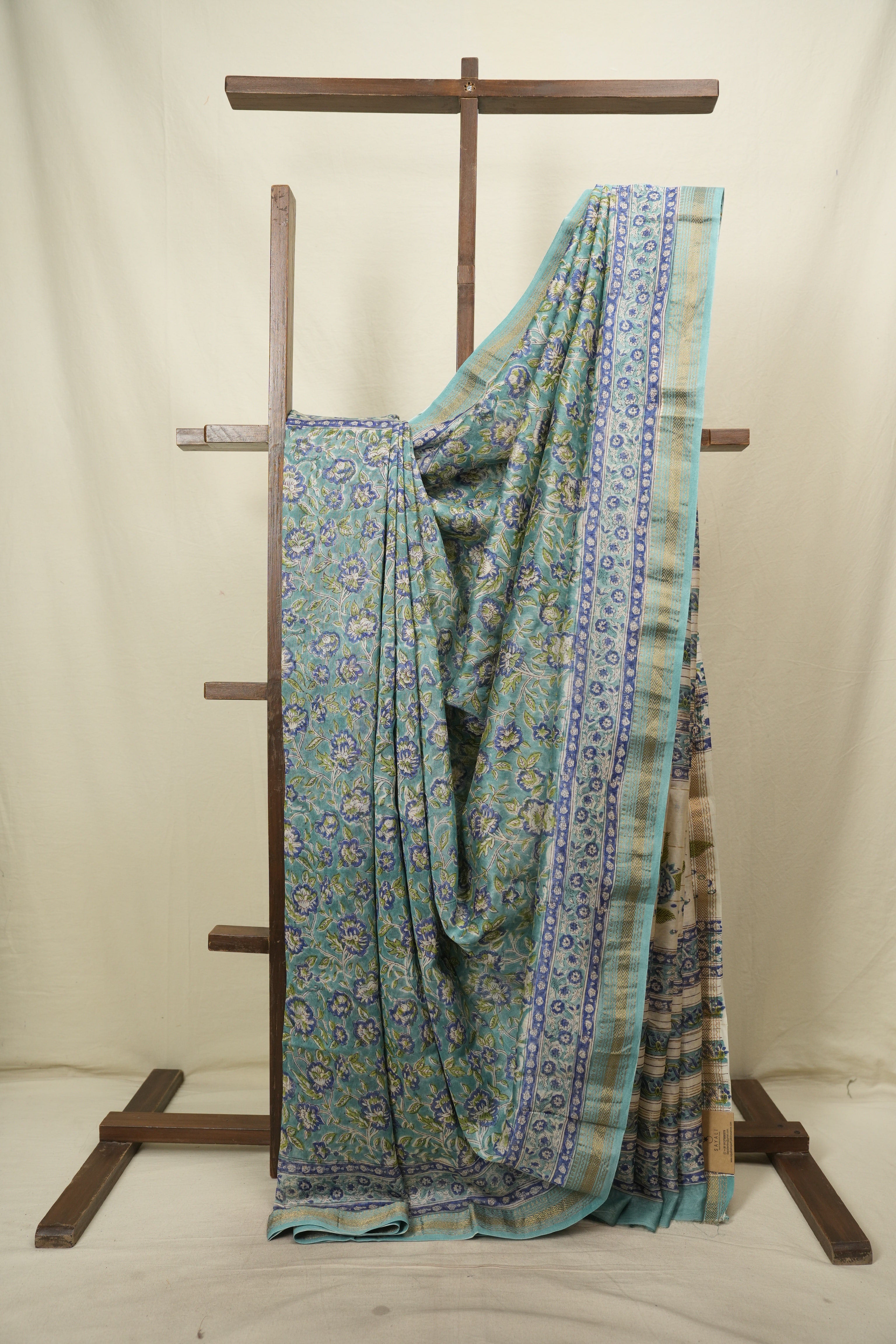 Aqua HBP Cotton Silk Saree With Maheshwari Border - SRWCSS1816