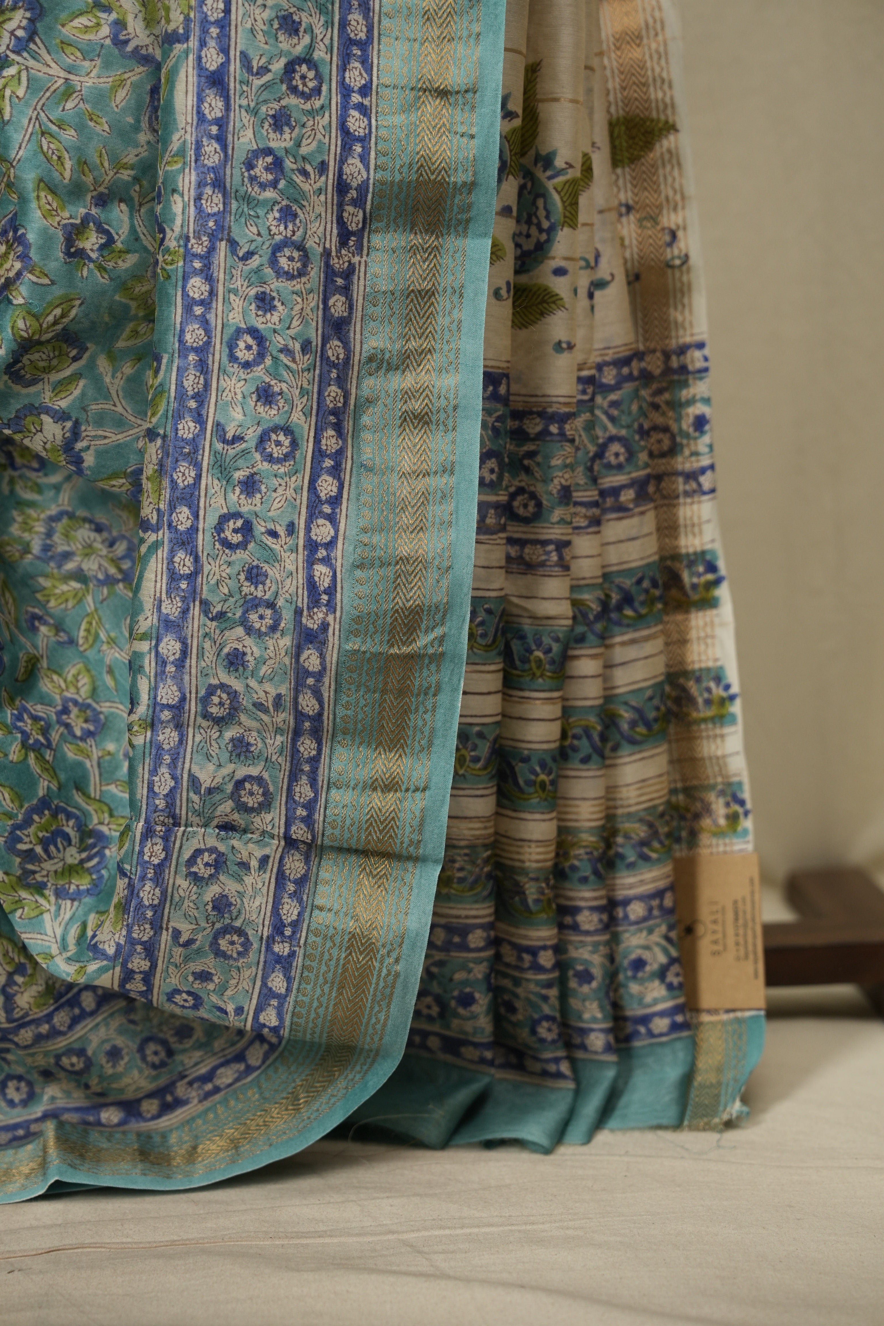 Aqua HBP Cotton Silk Saree With Maheshwari Border - SRWCSS1816